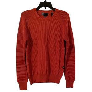 G-STAR RAW | Men’s Orange Ribbed Fusion Knit 3D Biker Pullover Sweater Size S